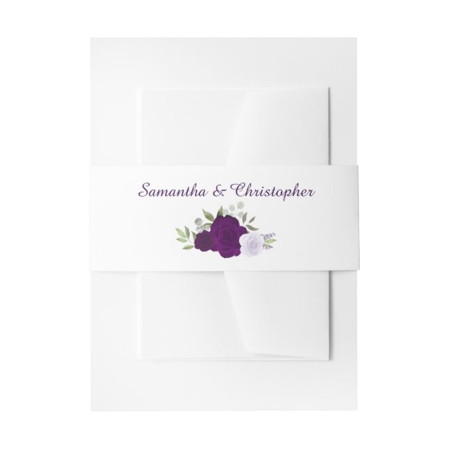 Cintas Para Invitaciones Elegante acuarela Floral Pluma púrpura Boda (Anverso Ejemplo)