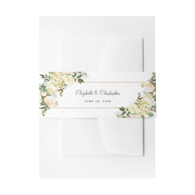 Cintas Para Invitaciones Elegante acuarela Rosas florales Modas Bodas (Anverso Ejemplo)