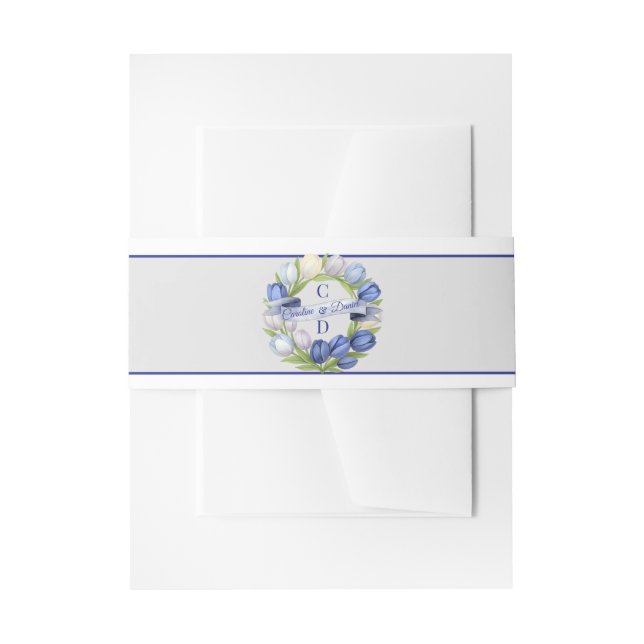 Cintas Para Invitaciones Elegante acuarela Tulip Wreath Boda Marfil Azul