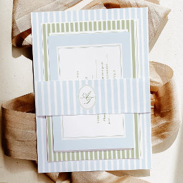 Cintas Para Invitaciones Elegante Azul y Franjas de Salvia