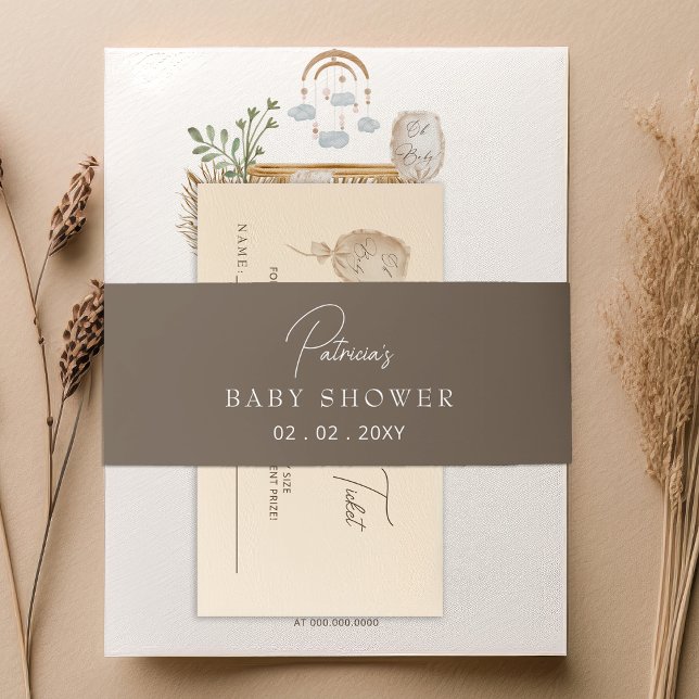 Cintas Para Invitaciones Elegante Baby Shower rústico botánico (Rustic Boho Invitation Belly Band)