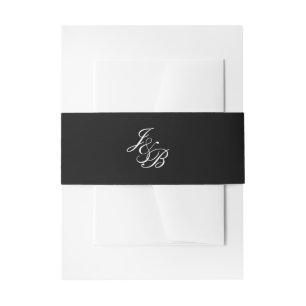 Cintas Para Invitaciones Elegante banda Belly de Monograma Blanco/Negro