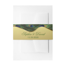 Elegante Banda Belly Monograma Boda Peacock Gold