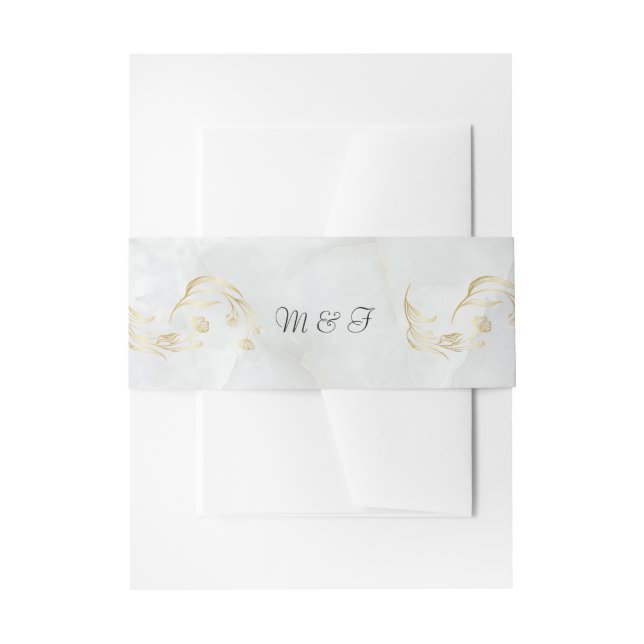 Cintas Para Invitaciones Elegante Banda de Vientre de Boda en Mármol Dorado (Anverso Ejemplo)