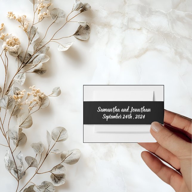 Cintas Para Invitaciones Elegante Banda de Vientre de Boda en Oro sobre Neg (Subido por el creador)