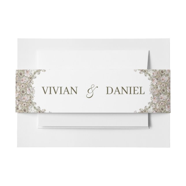 Cintas Para Invitaciones Elegante Banda de Vientre de Boda Floral Marrón Rú (Anverso Ejemplo)
