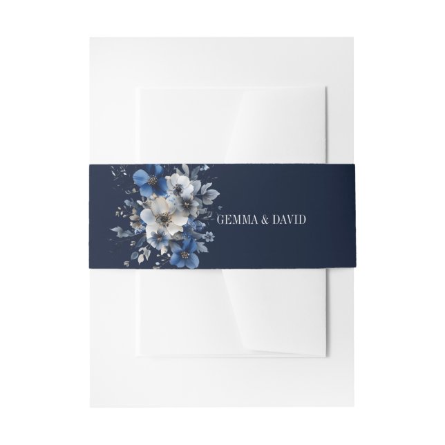 Cintas Para Invitaciones Elegante Banda Floral Azul Marino (Anverso Ejemplo)