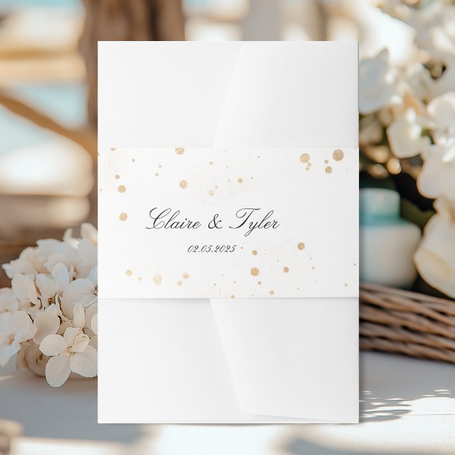 Cintas Para Invitaciones Elegante Banda Moderna Esplandor Blanco y Oro (Elegant Modern Band White and Gold Splashes Invitation Belly Band with your names and date.)