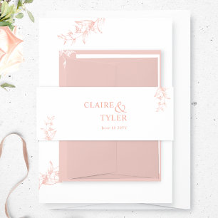 Cintas Para Invitaciones Elegante, Blanco Mínimo, Boda Rubor Rosa, Peach