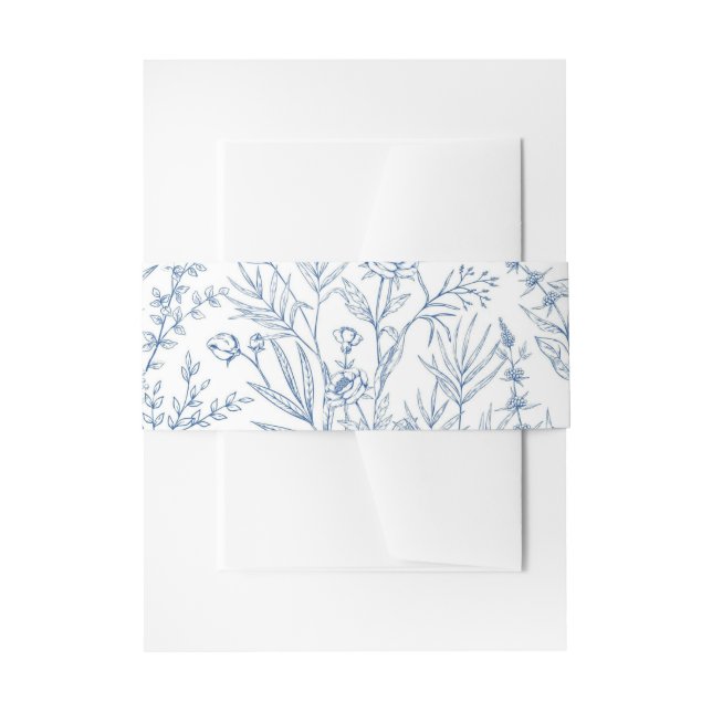 Cintas Para Invitaciones Elegante Blue Toile Floral Francesa (Anverso Ejemplo)