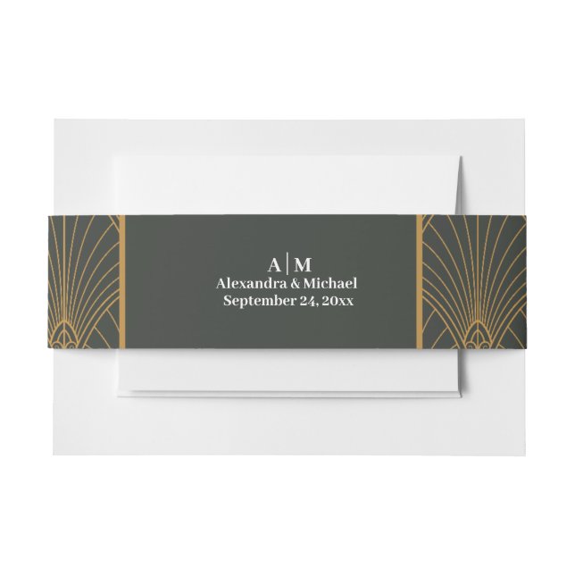 Cintas Para Invitaciones Elegante Boda Art Deco Gold Green (Anverso Ejemplo)