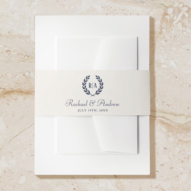 Cintas Para Invitaciones Elegante Boda azul de la Marina de Monograma (Subido por el creador)