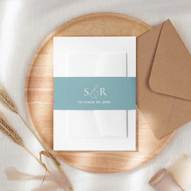 Cintas Para Invitaciones Elegante Boda azul Monograma simple (Elegant simple blue monogram invitation belly band.)