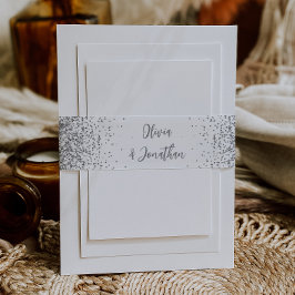 Cintas Para Invitaciones Elegante Boda Blanca con Brillo Plateado