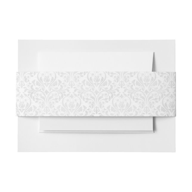 Cintas Para Invitaciones Elegante Boda blanco Damask alternativo (Anverso Ejemplo)
