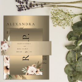 Cintas Para Invitaciones Elegante Boda Boho Wildflowers Gold