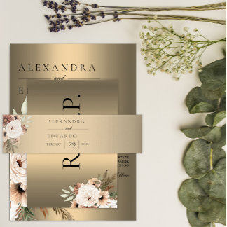 Cintas Para Invitaciones Elegante Boda Boho Wildflowers Gold