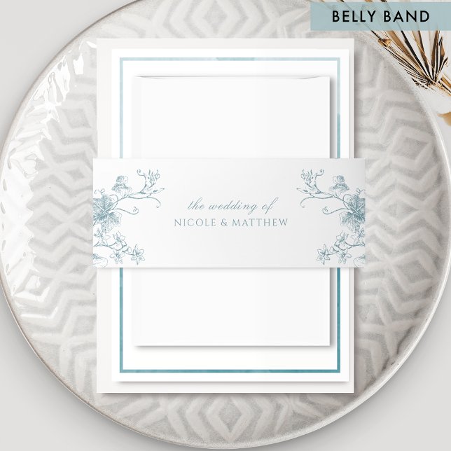 Cintas Para Invitaciones Elegante Boda Botánico de Vidrio Marítimo Floral (Subido por el creador)
