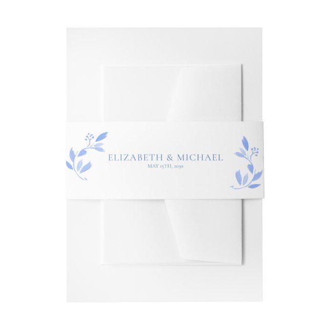 Cintas Para Invitaciones Elegante Boda botánico floral azul francés (Anverso Ejemplo)
