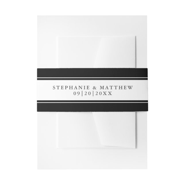 Cintas Para Invitaciones Elegante Boda Chic Borde Negro (Anverso Ejemplo)