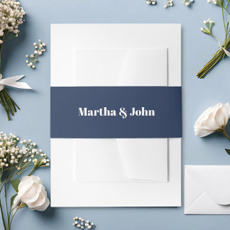 Cintas Para Invitaciones Elegante Boda Clásica de Azul Marino y Blanco