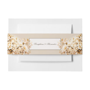 Cintas Para Invitaciones Elegante Boda con flores de oro y marfil