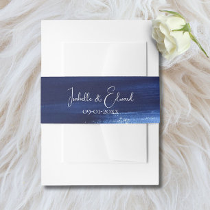 Cintas Para Invitaciones Elegante Boda con Trazos de Pintura Acuarela Azul 