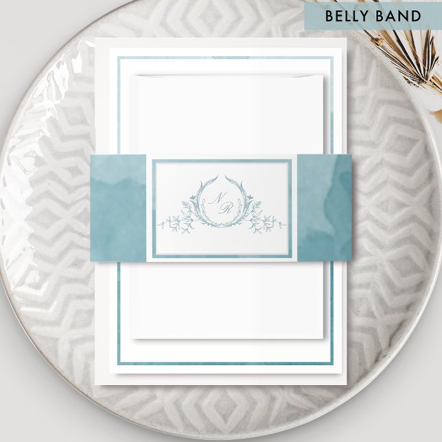 Cintas Para Invitaciones Elegante Boda de acuarela de vidrio marino monogra (Subido por el creador)