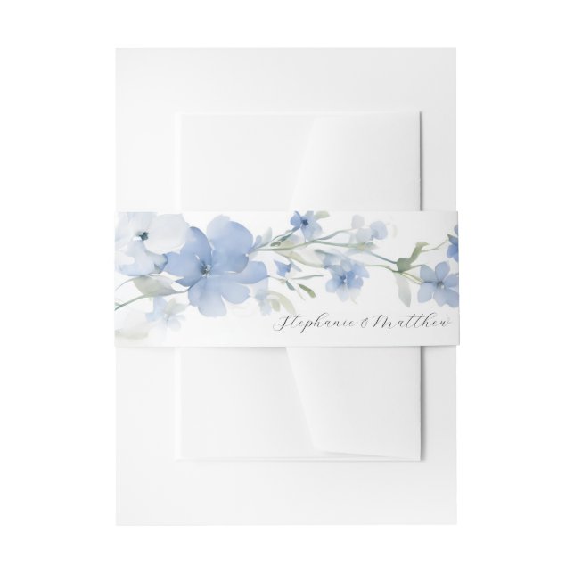 Cintas Para Invitaciones Elegante Boda de acuarela floral azul veraniego (Anverso Ejemplo)
