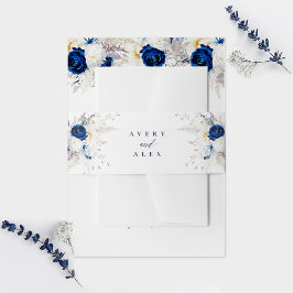 Cintas Para Invitaciones Elegante Boda de caligrafía de flores azules y bla