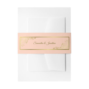 Cintas Para Invitaciones Elegante Boda de Curls de Oro y Swirls Coral Peach