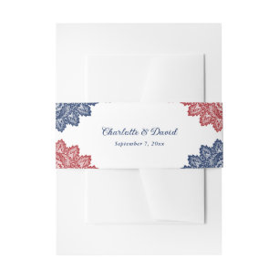 Cintas Para Invitaciones Elegante Boda de encaje floral azul y rojo de la M