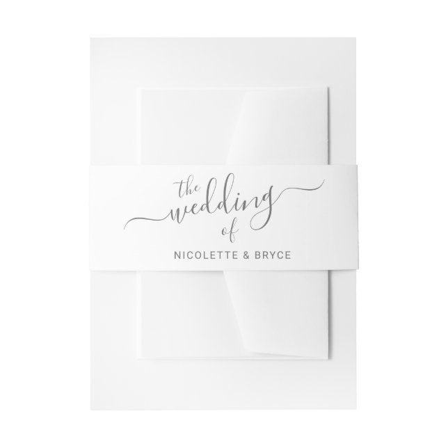 Cintas Para Invitaciones Elegante Boda de escritura a mano gris y blanco (Anverso Ejemplo)