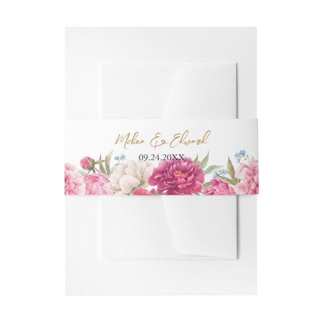 Cintas Para Invitaciones Elegante Boda de Florals de Peony Rosa (Anverso Ejemplo)