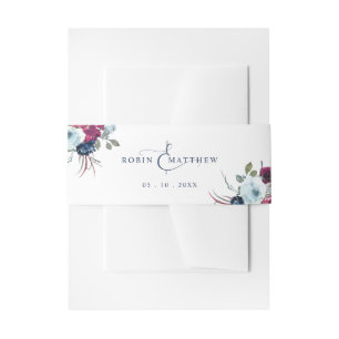Cintas Para Invitaciones Elegante Boda de flores de Berry, Azul y Borgoña