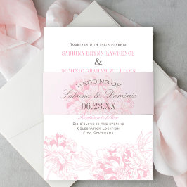 Cintas Para Invitaciones Elegante Boda de flores de color gris rosa monogra