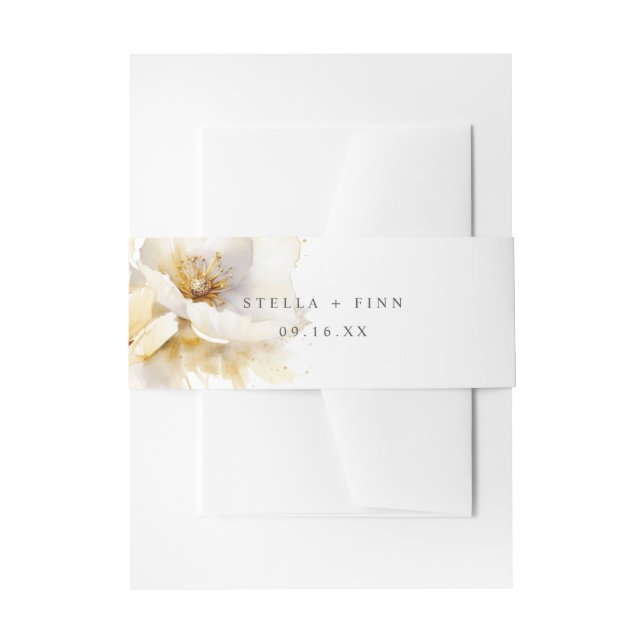 Cintas Para Invitaciones Elegante Boda de flores de oro blanco (Anverso Ejemplo)