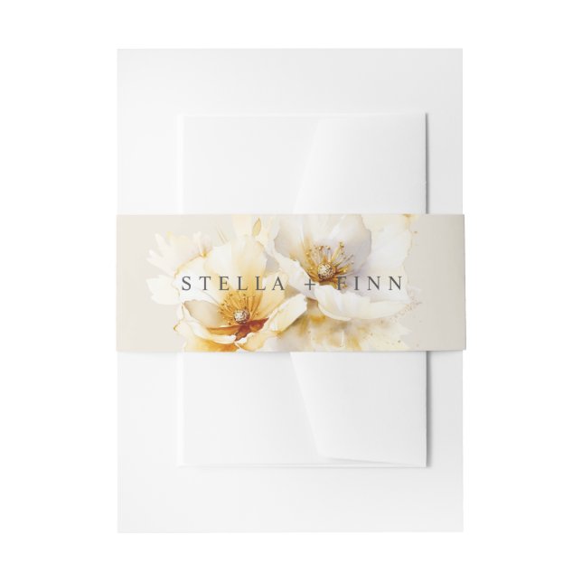 Cintas Para Invitaciones Elegante Boda de flores de oro blanco (Anverso Ejemplo)