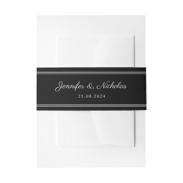 Cintas Para Invitaciones Elegante Boda De Guión Blanco Y Negro (Anverso Ejemplo)