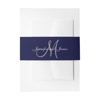 Cintas Para Invitaciones Elegante Boda de guión de monograma azul de la mar