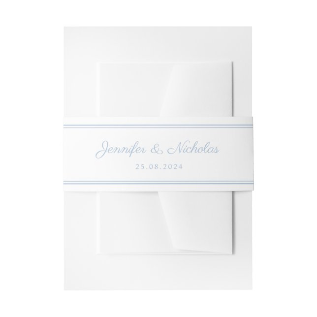 Cintas Para Invitaciones Elegante Boda de guiones azules en polvo (Anverso Ejemplo)