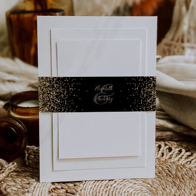 Cintas Para Invitaciones Elegante Boda de guiones de oro negro (Subido por el creador)