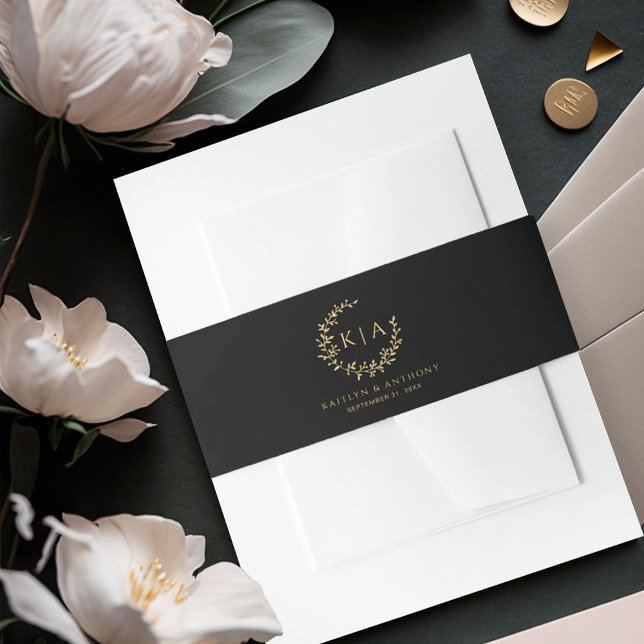 Cintas Para Invitaciones Elegante Boda de guirnaldas de monograma negro y o (Subido por el creador)