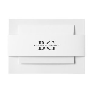 Cintas Para Invitaciones Elegante Boda de Iniciales de Monograma Blanco y N