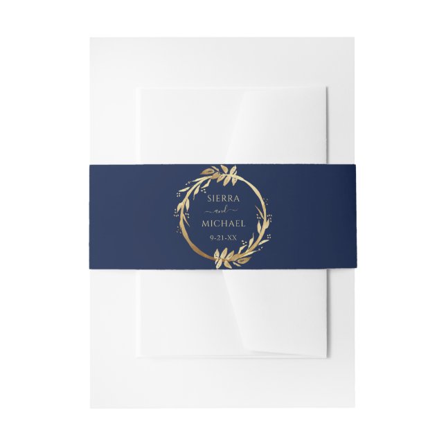 Cintas Para Invitaciones Elegante Boda de la Marina Azul de Oro (Anverso Ejemplo)