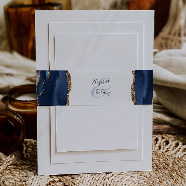 Cintas Para Invitaciones Elegante Boda de la Marina Blue Gold Agate (Subido por el creador)