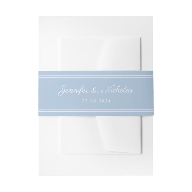 Cintas Para Invitaciones Elegante Boda de Letra Script Azul Polvo (Anverso Ejemplo)