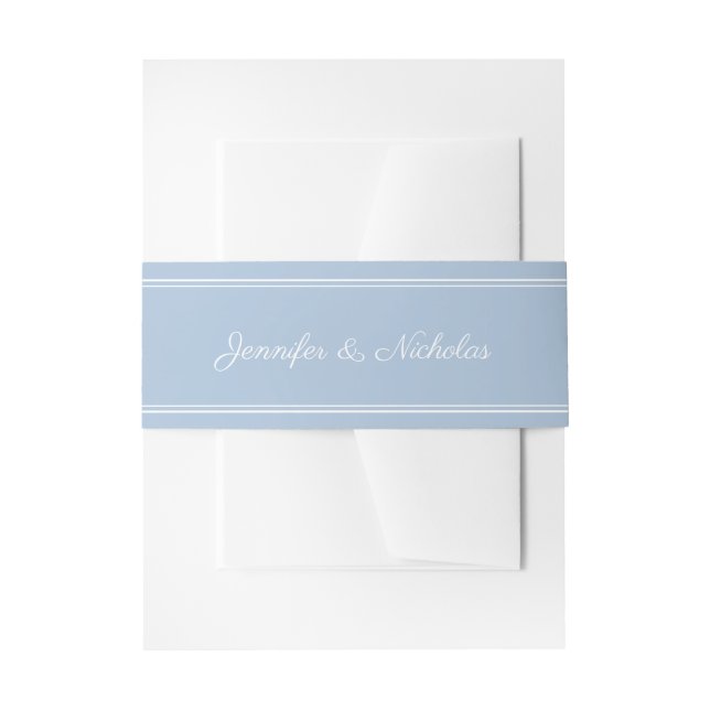 Cintas Para Invitaciones Elegante Boda de Letra Script Azul Polvo (Anverso Ejemplo)