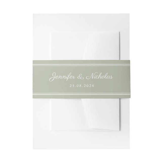 Cintas Para Invitaciones Elegante Boda de Letra Script Verde Salvia (Anverso Ejemplo)