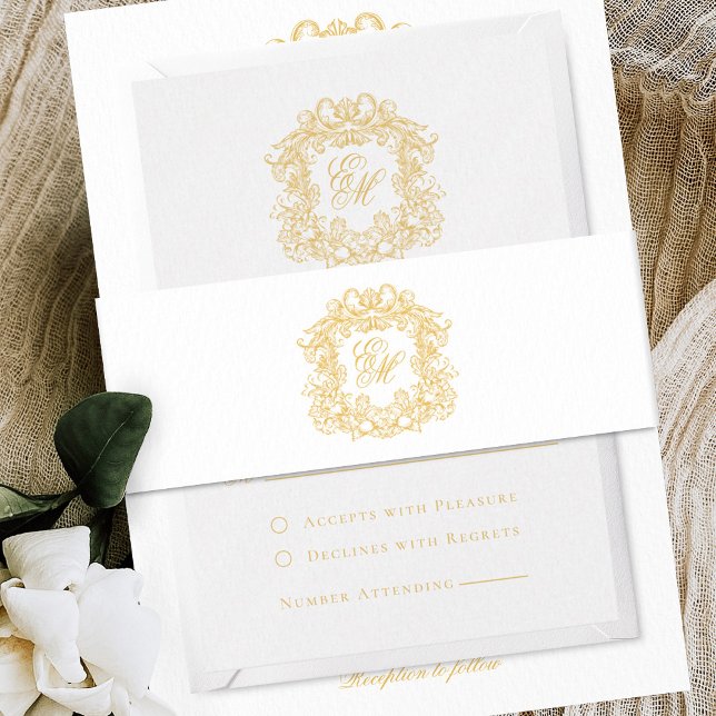 Cintas Para Invitaciones Elegante Boda de Monograma con Guión Dorado (Subido por el creador)